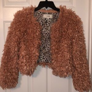 Pink faux fur coat